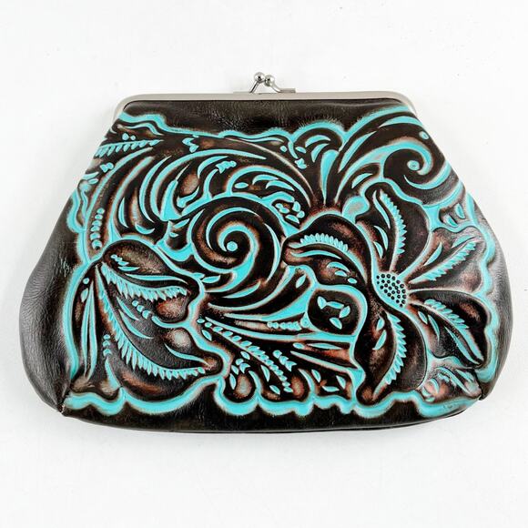 Patricia Nash Handbags - Patricia Nash Leather Coin Snap Closure Purse Brown Turquoise